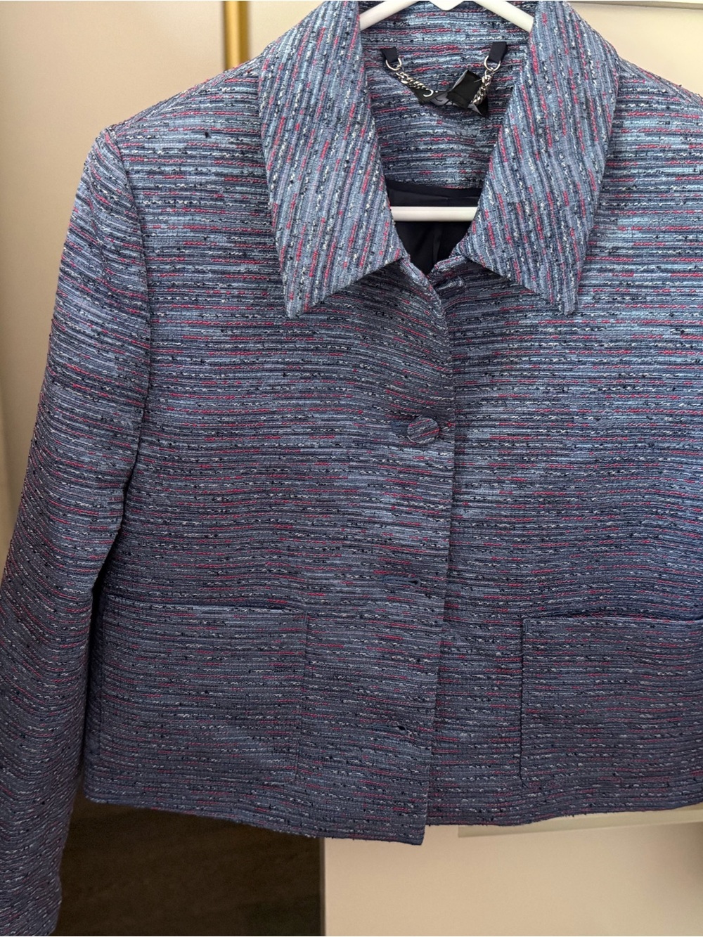 Structured Cropped Jacket in Blue and Pink